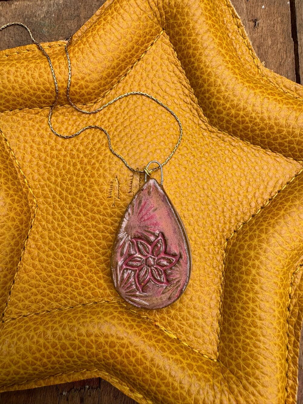 Teardrop Pendant Necklace Ceramic Kiln Fired Handcrafted Pendant Jewelry